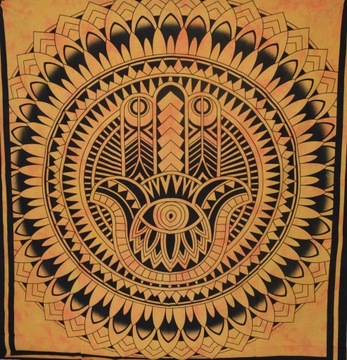 Indyjska NARZUTA Ręka Fatimy HAMSA orientalna Indie kapa boho 230x210 cm