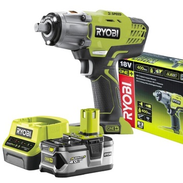 АККУМУЛЯТОРНЫЙ гайковерт RYOBI 18 В R18IW3-0 400 НМ +4 Ач, НАБОР LED ONE+