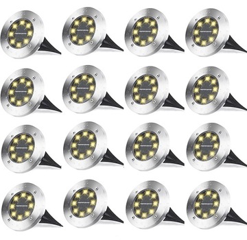 16x LAMPA SOLARNA OGRODOWA LAMPKI LED GRUNTOWE DYSK CZYJNIK ZMIERZCHU