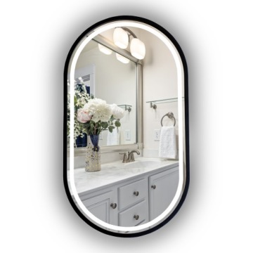 LUSTRO OWALNE LED W CZARNEJ RAMIE 55X90 CM ŚCIENNE DO ŁAZIENKI