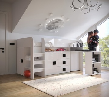 Мезонин двухъярусная кровать, письменный стол, шкаф, комод Т1