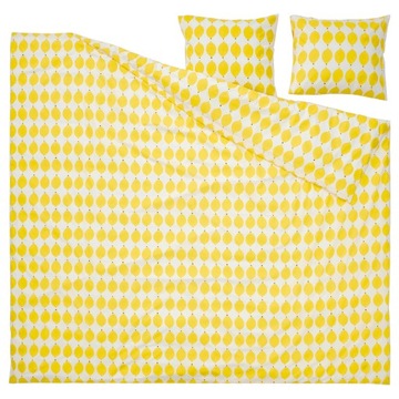 IKEA NORSKNOPPA Poszwa na kołdrę i poszewka, biały/żółty, 200x200/50x60 cm