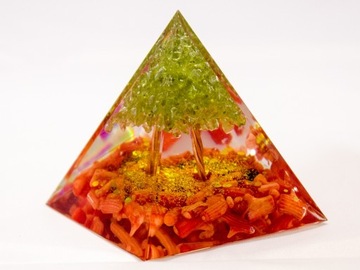 ПИРАМИДА ОРГОНИТ ОЛИВИН КРАСНЫЙ КОРАЛЛ ДЕРЕВО ТРАНСФОРМАЦИЯ ЧАКРЫ 5 см