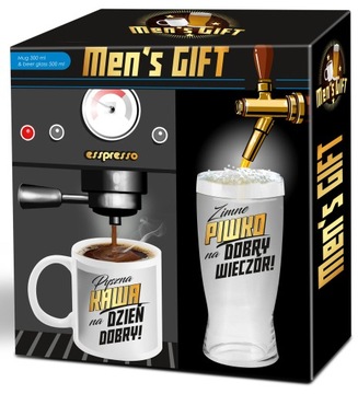 MENS GIFT KOMPLET UPOMINKOWY KUBEK KAWA SZKLANKA KUFEL NA PIWO DLA FACETA