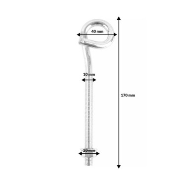 Поворотный крюк, метрическая резьба Ø10х170мм.