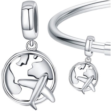 CHARMS srebro 925 SAMOLOT ŚWIAT koralik zawieszka beads podróże prezent