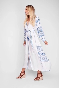 Jastie Bahia Maxi Dress Women Summer Fall Long Sleeve Embroidery Vintage Lo