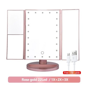 Foldable Makeup Mirror With LED Light 3 Folding 1X 2X 3X Desktop Vanity Mir