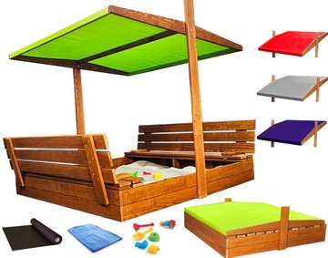 PIASKOWNICA 150x150 DREWNIANA ZAMYKANA Z DASZKIEM I ŁAWECZKAMI 2X MALOWANA