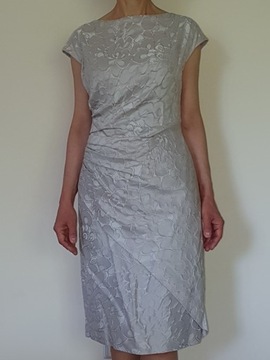 'S MAX MARA dopasowana sukienka r IT46 (L) szary gobelin drapowania j. NOWA