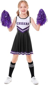 Cheerleaderka przebranie na karnawał dziewczęcy mundurek ze skarpetkami rurkowymi czarny 140