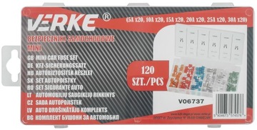 VERKE V06737 BEZPIECZNIKI SAMOCHODOWE PŁYTKOWE ZESTAW MINI MAXI 5-30A