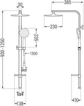 MEXEN Q67 НАВЕРХНОСТНАЯ ДУШЕВАЯ КОЛОННА, ЧЕРНАЯ