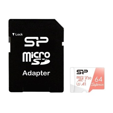 Карта памяти Silicon Power microSDXC Superior 64 ГБ V30 UHS-1 U3 A1 + ADAPT