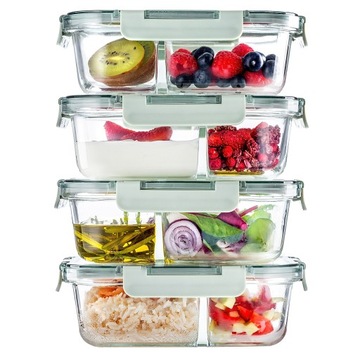 POJEMNIKI NA ŻYWNOŚĆ SZKLANY ZESTAW POJEMNIKÓW 4x 1L Z PRZEGRODAMI LUNCHBOX