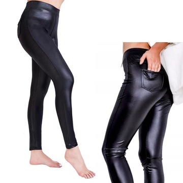LEGINSY spodnie LATEX SKÓRA z KIESZENIAMI MAT M/L