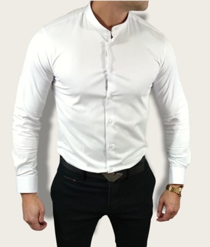 Koszula elegancka ze stójką slim fit biała ESP013 - L