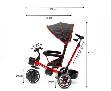 Поворотный трехколесный велосипед 2в1, красная коляска