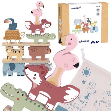 UKŁADANKA W STOSY MONTESSORI KLOCKI DREWNIANE ZWIERZĄTKA TOOKY TOY