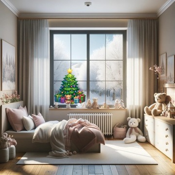 Новогодние наклейки, украшения на окна, стекло 50х60 для детской комнаты. Рождественская елка