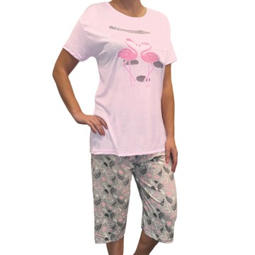 NETi ľahké a vzdušné bavlnené pyžamo - Nohavica 3/4 ružová XL