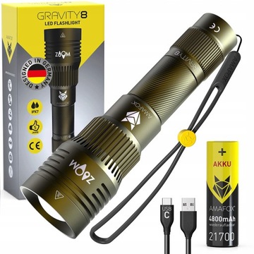 AMAFOX G8 Xenon Megabeam z USB C 21700 Akumulator
