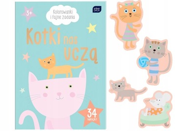 Kolorowanka z NAKLEJKAMI KOTKI nas UCZĄ Zadania A4 INTERDRUK 3+