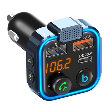 TRANSMITER AUDIO FM MP3 BT SZYBKA ŁADOWARKA 3X USB QC 3.0 RGB
