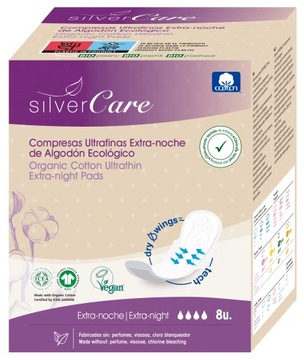 Podpaski ekstradługie Silver Care BIO 100% bawełny organicznej 8 szt.