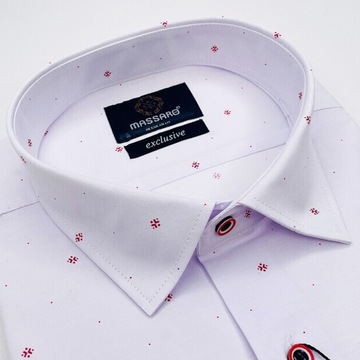 REGULAR-FIT Elegancka wizytowa biała koszula męska z lycrą w drobne wzorki