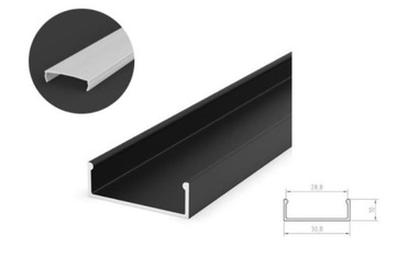 Zestaw PROFIL ALU SZEROKI na 2 taśmy LED czarny+OSŁONA ML