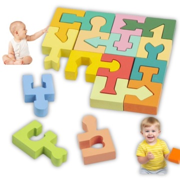 Drewniane puzzle montessori kształty kolory zestaw edukacyjny dla dzieci