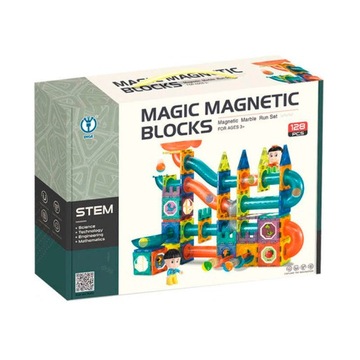 Магнитные строительные блоки для детей, шариковая дорожка, набор из 128 предметов.