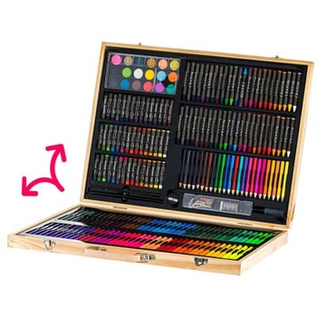 БОЛЬШОЙ ДЕРЕВЯННЫЙ ХУДОЖЕСТВЕННЫЙ НАБОР МАРКЕРОВ мелки краски LITTLE ARTIST 251 шт.