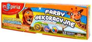 FARBY DEKORACYJNE 20ml /12 KOLORÓW FLUORESCENCYJNE BROKATOWE METALICZNE