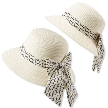 PIĘKNY kapelusz damski plażowy falowany słomkowy