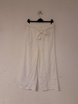 BOOHOO białe spodnie kuloty lniane 44
