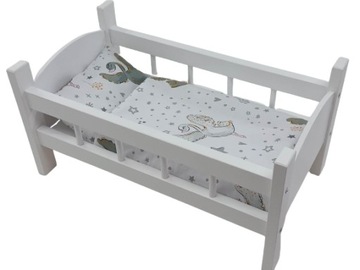 ŁÓŻECZKO DLA LALEK BIAŁE DREWNIANE + POŚCIEL