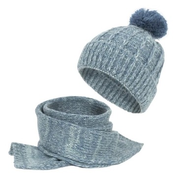 W475C Niebieski komplet zimowy damski czapka i szalik