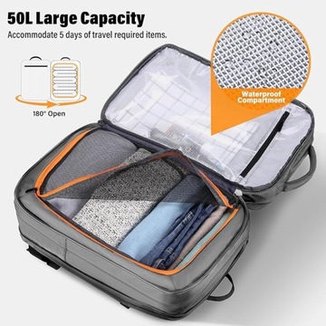 РЮКЗАК ДЛЯ ПУТЕШЕСТВИЯ РУЧНАЯ КОЖАНОСТЬ С ВОЗМОЖНОСТЬЮ РАСШИРЕНИЯ НОУТБУКА ДО 50 Л.