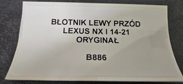 BLATNÍK LEVÝ PŘEDNÍ LEXUS NX I 14-21 ORIGINÁLNÍ