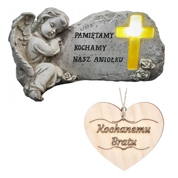 Znicz Figurka ANIOŁ STRÓŻ na grób BRATA Podświetlany Krzyż
