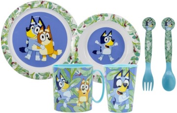 BLUEY ZESTAW ŚNIADANIOWY NACZYŃ OBIADOWY KUBEK SZTUĆCE BLUE