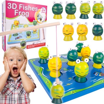 ŁOWIENIE ŻABEK RYBEK WĘDKA NA MAGNES GRA DREWNIANA ZRĘCZNOŚCIOWA DLA DZIECI