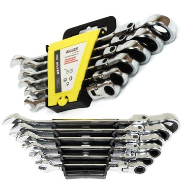 КЛЮЧИ НАКИДНЫЕ КЛЮЧИ СЛОМАНЫЕ С ТРЕЩОТКОЙ 8-19 мм НАБОР ИЗ 6 КЛЮЧЕЙ