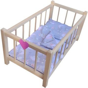 Деревянная ЛЮБИЛЬКА для КУКОЛ - кроватка + ХЛОПКОВОЕ ПОДСТЕЛЕНИЕ