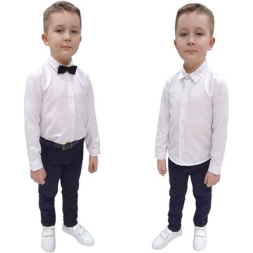 KOSZULA CHŁOPIĘCA BIAŁA ELEGANCKA Z MUCHĄ 128