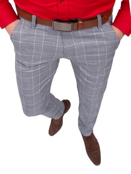 Spodnie męskie eleganckie szare w kratę r. 35