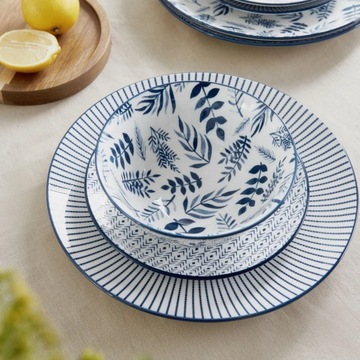 НАВИА Тарелка обеденная, темно-синий, с листьями, 27 см, ХОМЛА