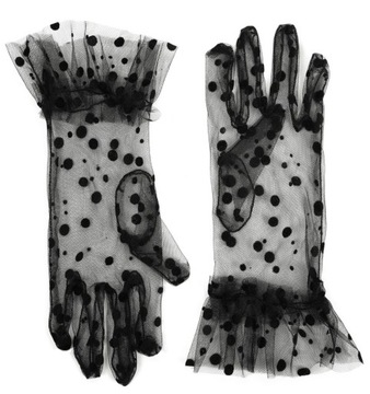 Eleganckie tiulowe rękawiczki damskie Morrison w kropki rk23375-1